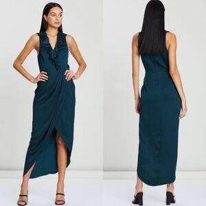 Shona Joy Luxe Plunging Frill Event Maxi Dress Emerald Green Size 4